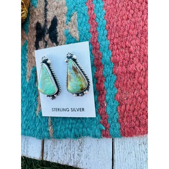 Handcrafted Kingman Turquoise & Sterling Silver Post Earrings